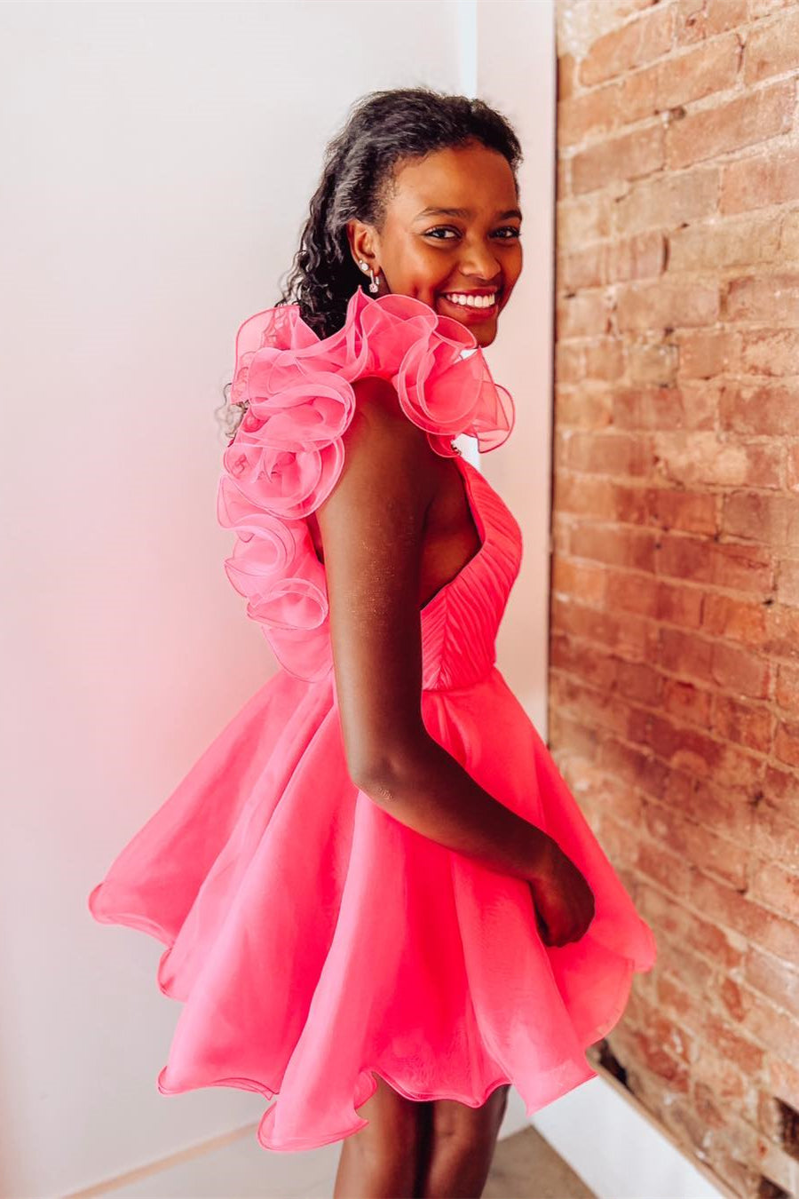 White Surplice Ruffles Straps Tulle Homecoming Dress