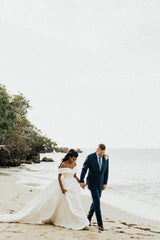 White V-Neck Off-the-Shoulder Ball Gown Wedding Dress with Lace