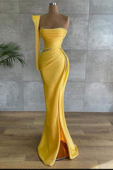 Yellow Asymmetrical Prom Dress with Beads