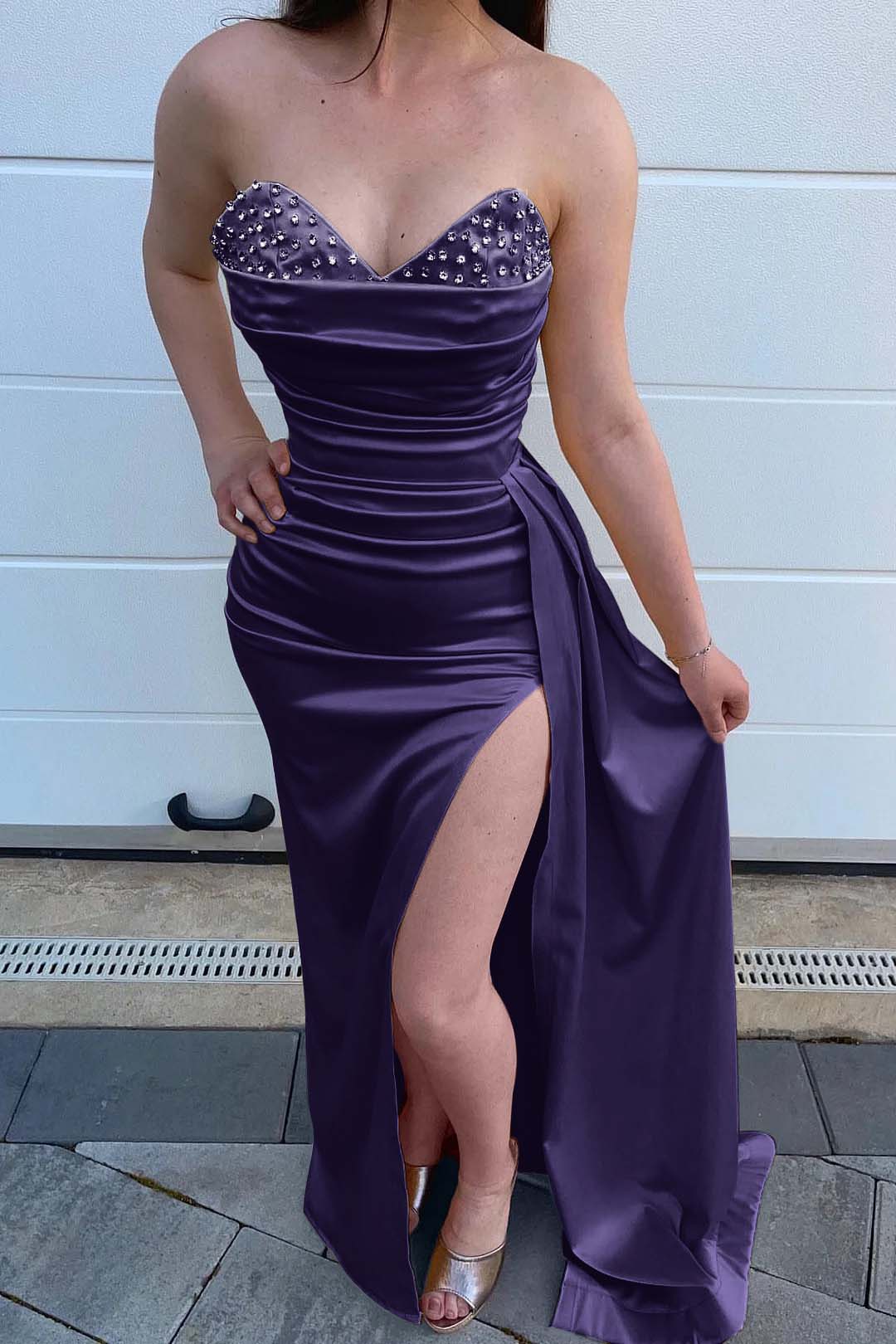 Yellow Sweetheart Mermaid Long Prom Dress with Beading, Split and Ruffles