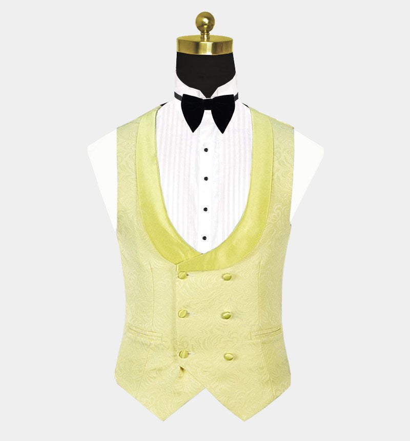 Yellow Jacquard Morning Suit - Three Pieces Notch Collar