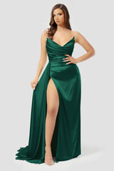 Yellow Strapless Long Prom Dress with High Split and Pleated