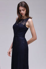 Sleeveless Dark Navy Scoop Keyhole Back Lace Bridesmaid Dress5