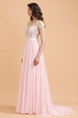 A-Line Jewel Chiffon Lace Ruffles Bridesmaid Dress with Slit-Babyonlines