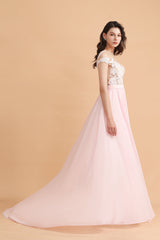A-Line Jewel Chiffon Lace Ruffles Bridesmaid Dress with Slit-Babyonlines