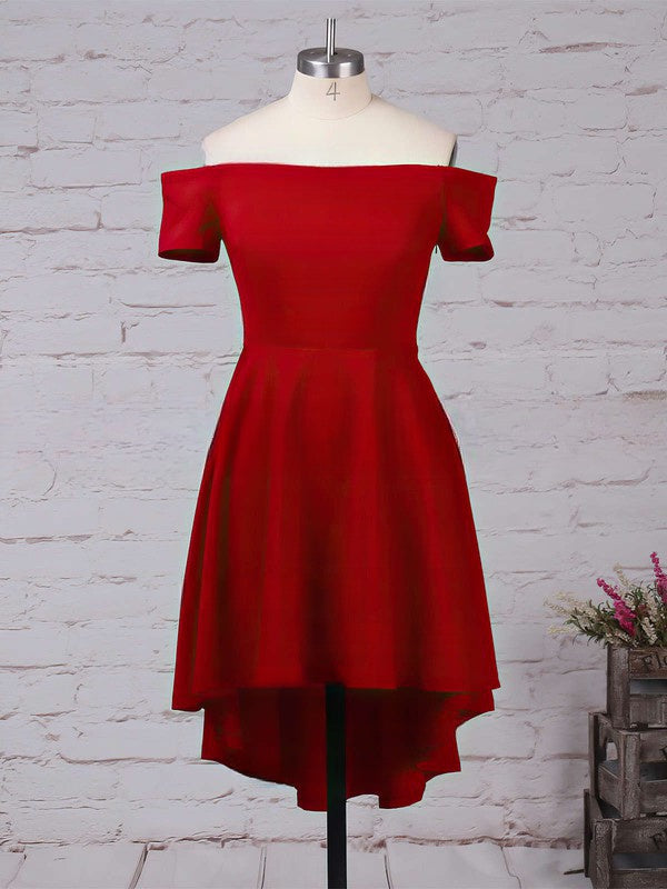 A-line Off-the-shoulder Satin Asymmetrical Prom Dresses Short