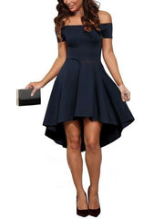 A-line Off-the-shoulder Satin Asymmetrical Prom Dresses Short