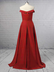 A-Line Off-the-Shoulder Satin Gown with Sashes and Sweep Train
