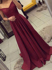 A-Line Off-the-Shoulder Satin Gown with Sashes and Sweep Train