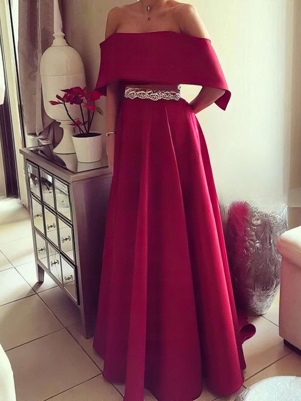 A-line Off-the-shoulder Satin Prom Dresses with Sashes / Ribbons - Floor-length