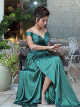 A-line Off-the-shoulder Satin Sweep Train Sashes / Ribbons Prom Dresses