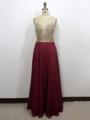 A-line Scoop Neck Chiffon Floor-length Prom Dress with Beading