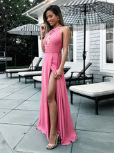A-line Scoop Neck Chiffon Floor-length Split Front Prom Dress