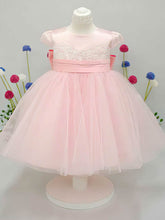 A-Line Scoop Neck Lace Tulle Elastic Woven Satin Ankle-Length Bow Flower Girl Dress