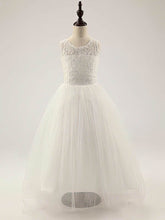 A-line Scoop Neck Lace Tulle Floor-length Ruffles Flower Girl Dresses