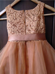 A-Line Scoop Neck Lace Tulle Sashes & Ribbons Ankle-Length Flower Girl Dresses