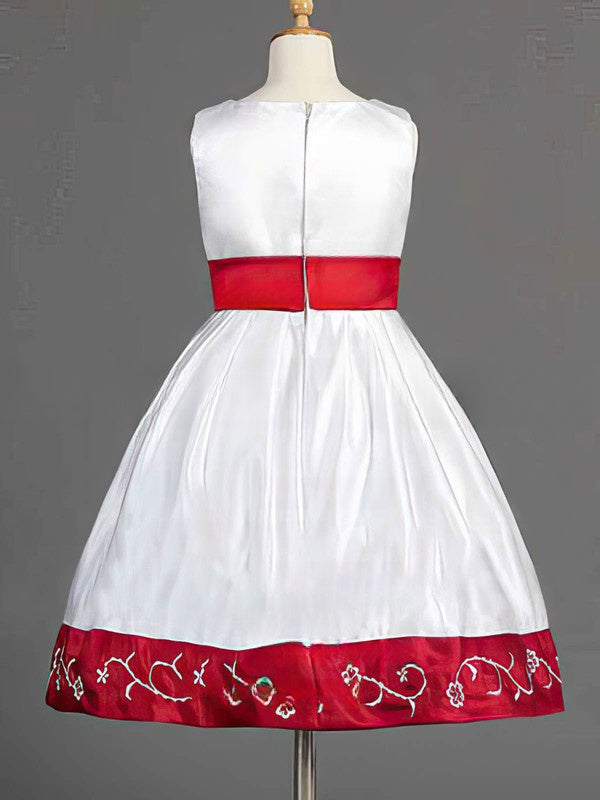 A-line Scoop Neck Satin Knee-length Bow Flower Girl Dresses