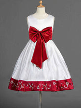A-line Scoop Neck Satin Knee-length Bow Flower Girl Dresses