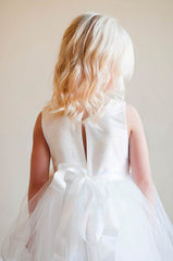 A-line Scoop Neck Satin Tulle Ankle-length Sashes / Ribbons Flower Girl Dress