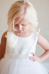 A-line Scoop Neck Satin Tulle Ankle-length Sashes / Ribbons Flower Girl Dress