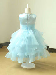 A-line Scoop Neck Tiered Flower Girl Dresses in Organza Tea-Length