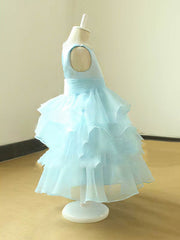 A-line Scoop Neck Tiered Flower Girl Dresses in Organza Tea-Length