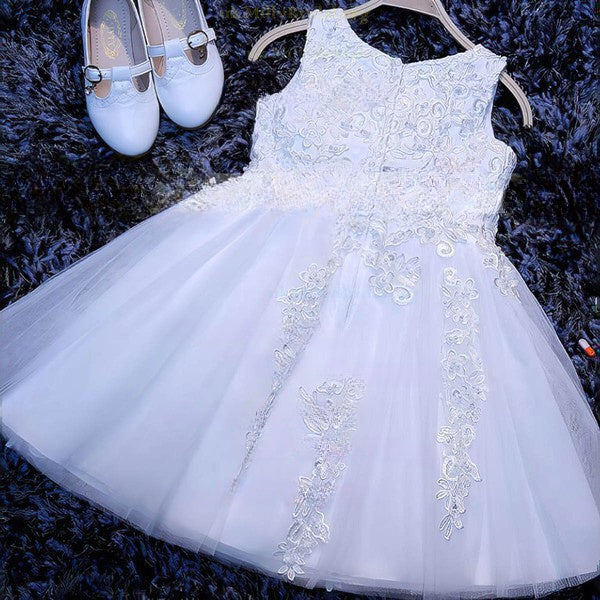 A-line Scoop Neck Tulle Appliques Lace Tea-length Flower Girl Dresses in Wholesale