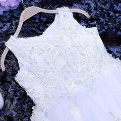 A-line Scoop Neck Tulle Appliques Lace Tea-length Flower Girl Dresses in Wholesale