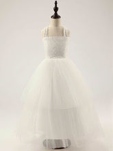A-line Square Neckline Lace Tulle Floor-length Ruffles Flower Girl Dress