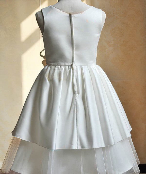 A-line Square Neckline Satin Tulle Ankle-length Ruffles Flower Girl Dresses