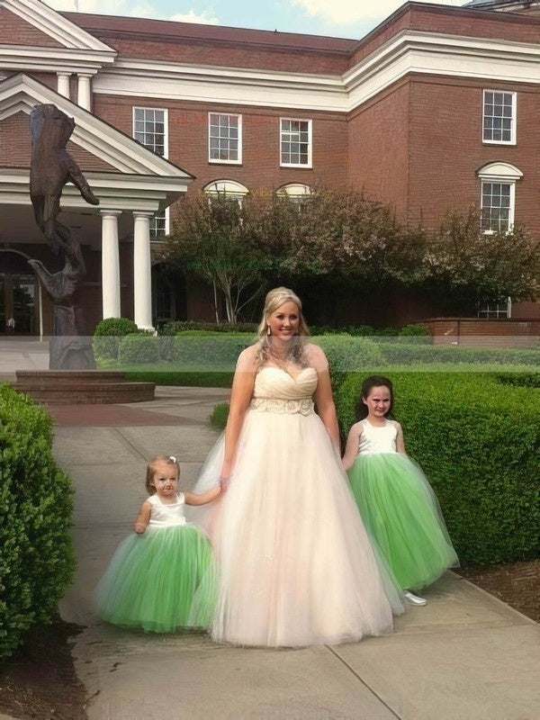 A-Line Square Neckline Tulle Flower Girl Dress with Bow