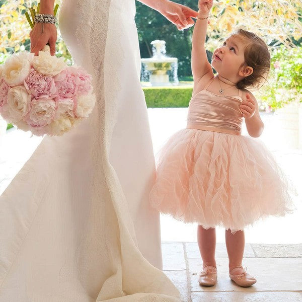 A-line Square Neckline Tulle Ruffles Tea-length Flower Girl Dresses