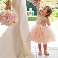 A-line Square Neckline Tulle Ruffles Tea-length Flower Girl Dresses
