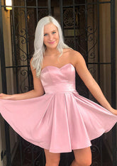 A-line Sweetheart Satin Homecoming Dress With Ruffles - Babyonlines