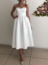 A-line Sweetheart Silk-like Satin Tea-length Wedding Dresses