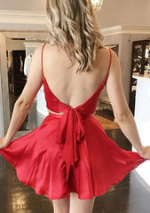 A-Line V-Neck Charmeuse Sleeveless Homecoming Dress with Split Pockets - Babyonlines