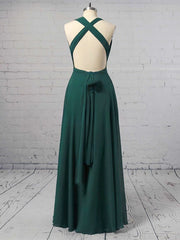 A-line V-neck Chiffon Floor-length Ruffles Prom Dresses