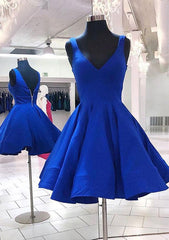 A-line V Neck Sleeveless Satin Short Dress for Homecoming - Babyonlines