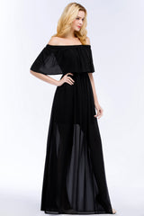 Affordable Black Off-the-shoulder Long Chiffon Bridesmaid Dress Online-Babyonlines