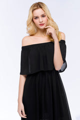 Affordable Black Off-the-shoulder Long Chiffon Bridesmaid Dress Online-Babyonlines