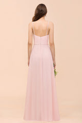 Affordable Blushing Pink Spaghetti Straps Ruffle Bridesmaid Dress-Babyonlines