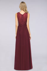 Affordable Burgundy V-Neck Ruffle Bridesmaid Dresses with Lace-Back-Babyonlines