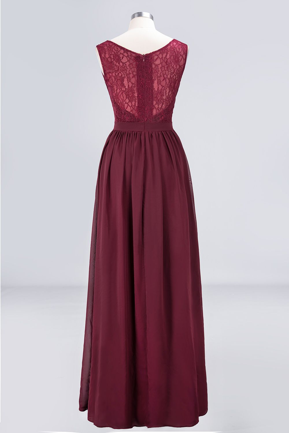 Affordable Burgundy V-Neck Ruffle Bridesmaid Dresses with Lace-Back-Babyonlines