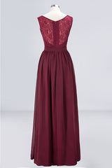 Affordable Burgundy V-Neck Ruffle Bridesmaid Dresses with Lace-Back-Babyonlines