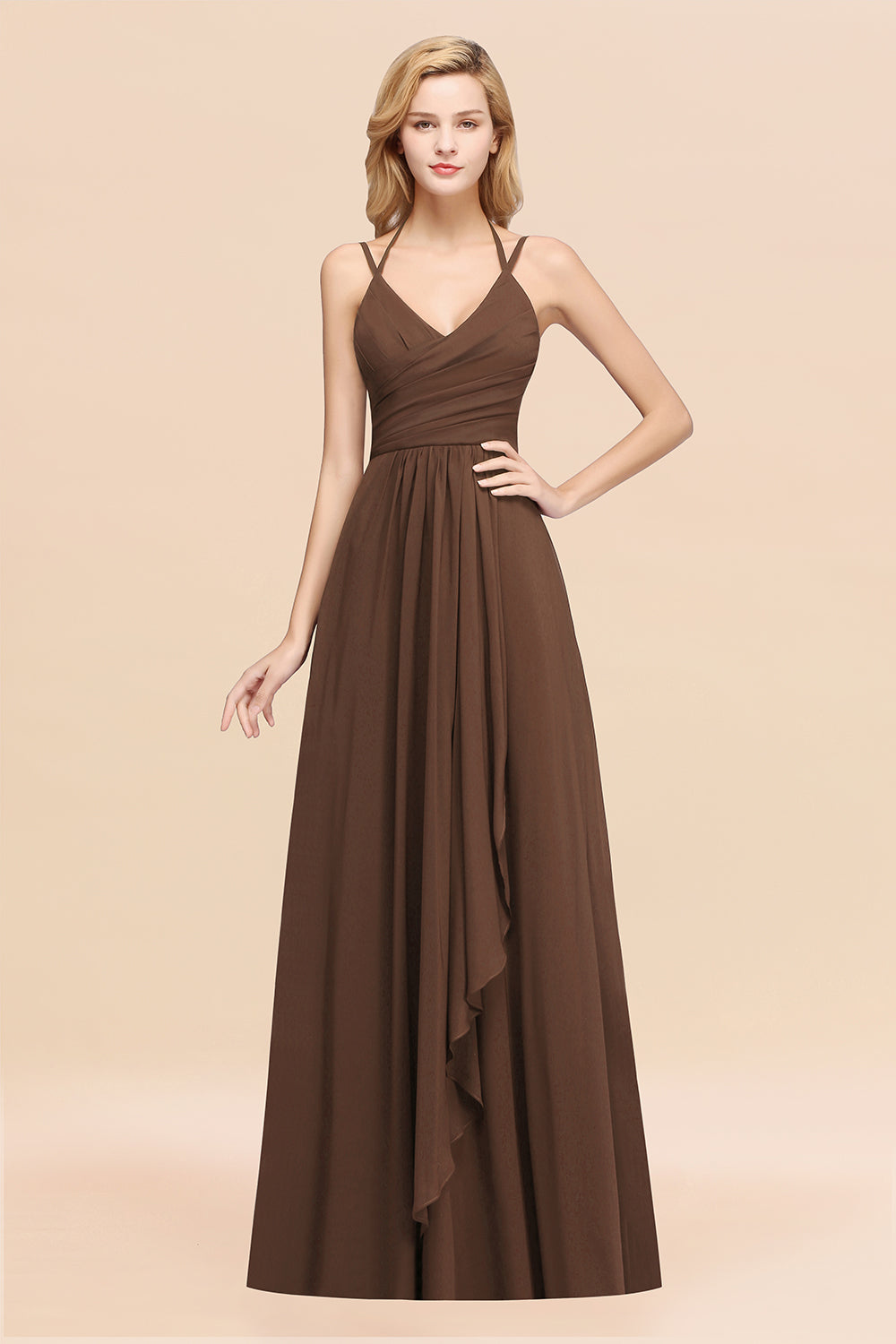 Affordable Chiffon Burgundy Bridesmaid Dress With Spaghetti Straps-Babyonlines