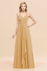 Affordable Chiffon Burgundy Bridesmaid Dress With Spaghetti Straps-Babyonlines