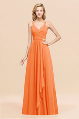 Affordable Chiffon Burgundy Bridesmaid Dress With Spaghetti Straps-Babyonlines