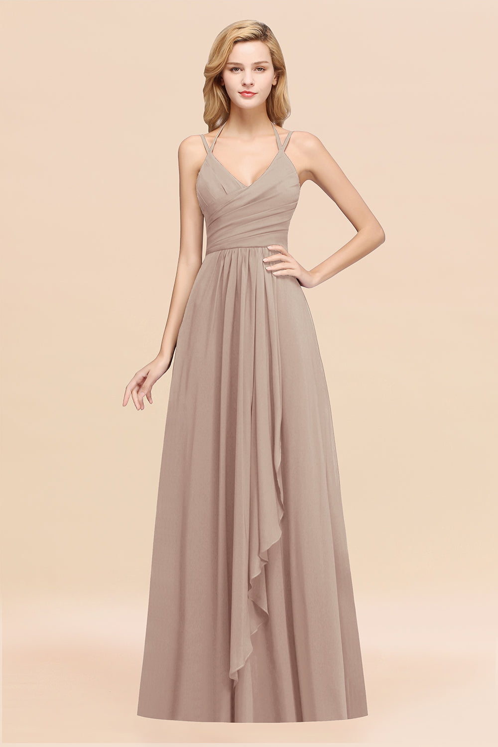 Affordable Chiffon Burgundy Bridesmaid Dress With Spaghetti Straps-Babyonlines