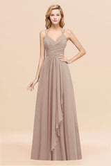 Affordable Chiffon Burgundy Bridesmaid Dress With Spaghetti Straps-Babyonlines