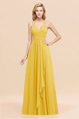 Affordable Chiffon Burgundy Bridesmaid Dress With Spaghetti Straps-Babyonlines